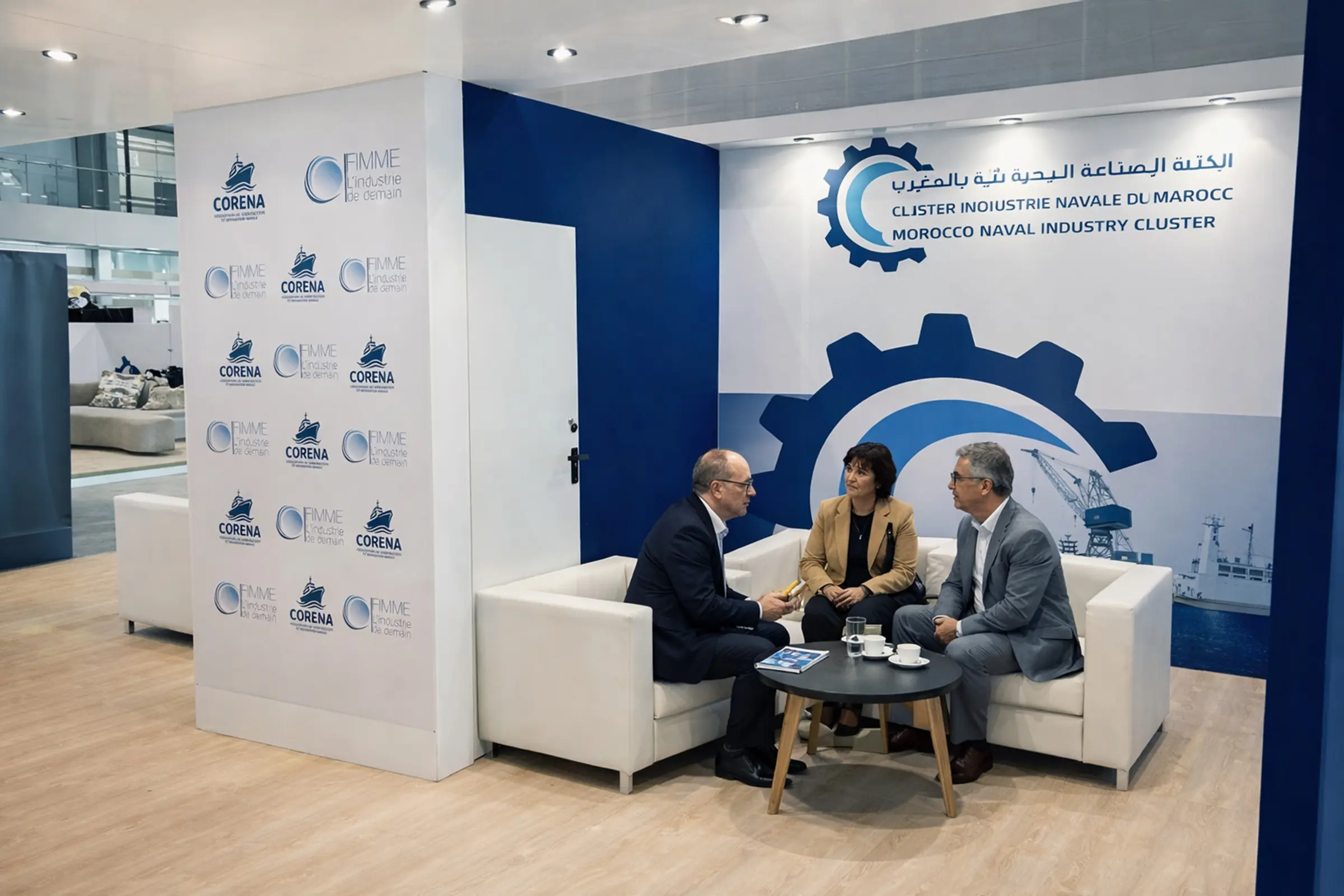 vue en perspective du stand Cluster au SIPORTS 2026 à El Jadida, stand d’exposition sur mesure optimisé pour la visibilité et les rencontres professionnelles