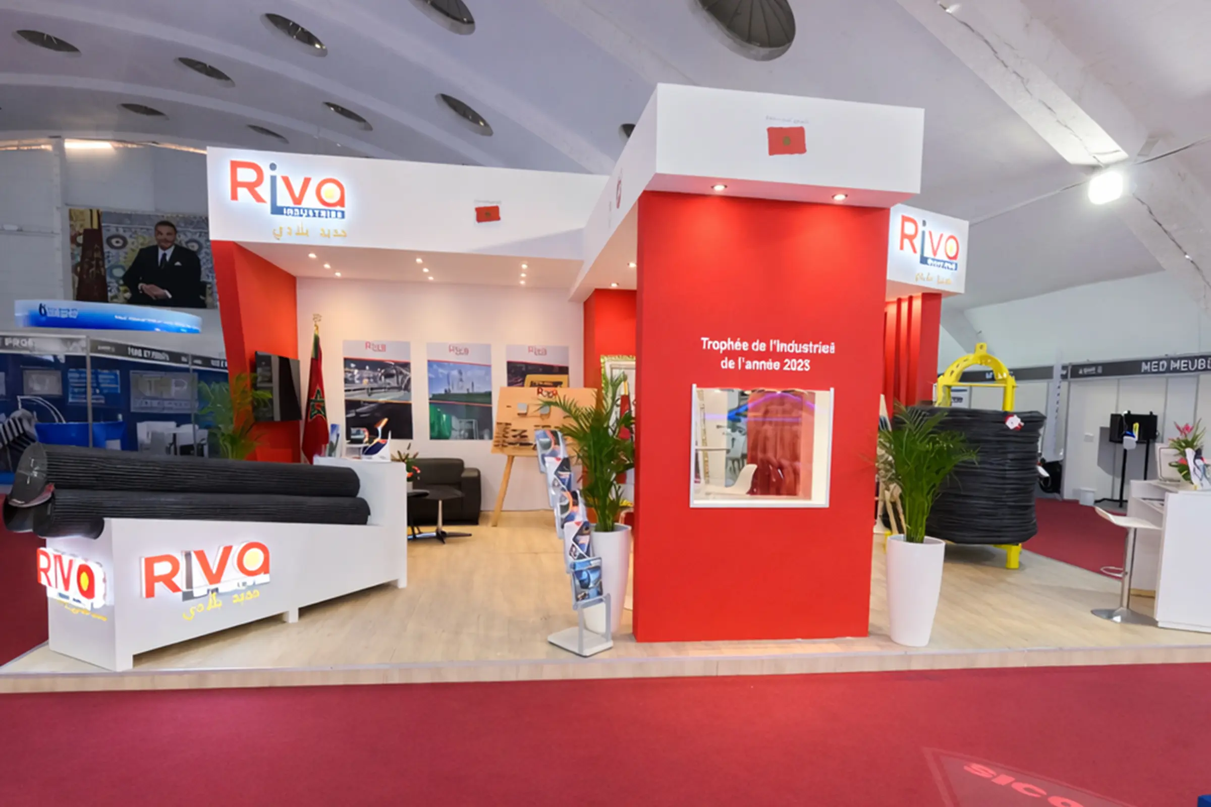 Autre vue latérale du stand Riva au SISTEP 2025 à Casablanca, stand professionnel optimisé pour la visibilité et les échanges commerciaux