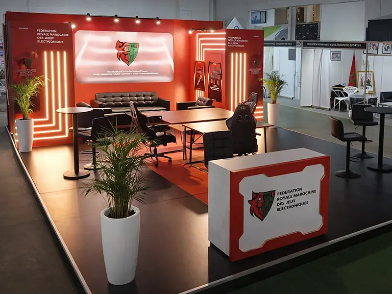 Stand de la Fédération Royale Marocaine des Jeux Electroniques - FRMJE à la Ezone à la Fanzone de la CAN 2025
